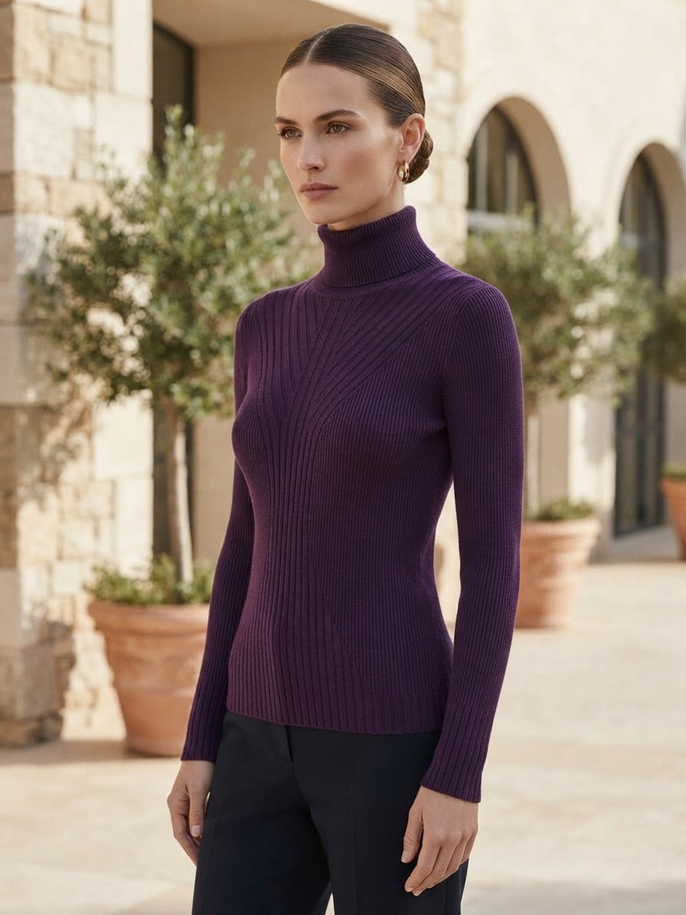 Take 50% OFF-WHBM Purple Turtleneck Ribbed Women's Sweater, Size-L